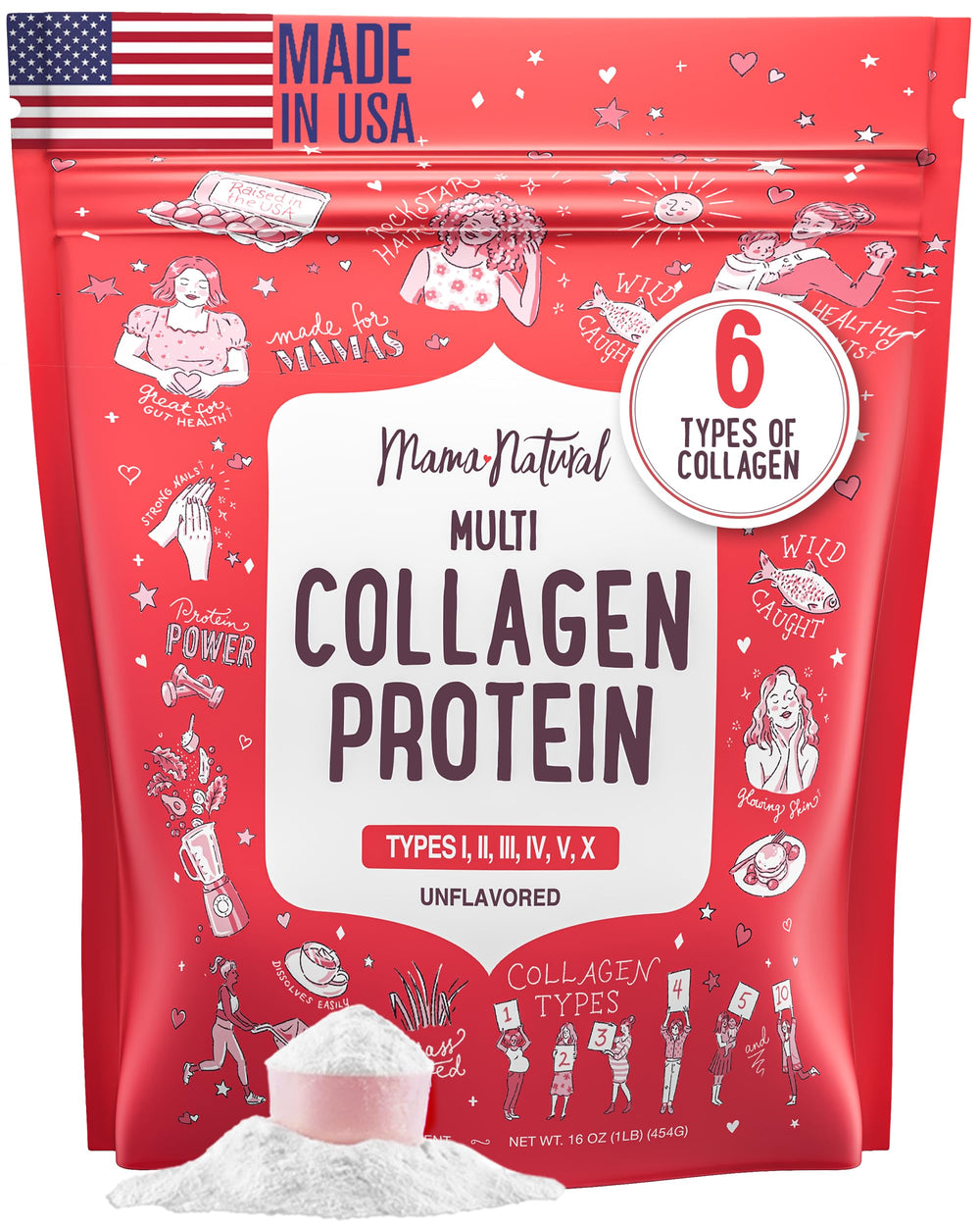 Mama Natural Multi Collagen bottle on shelf, premium blend for daily use.