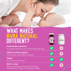 Mama Natural prenatal gluten-free icon on packaging supports allergen-aware moms.