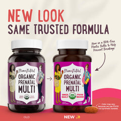 Mama Natural prenatal tablet closeup showcasing easy-to-swallow daily support.