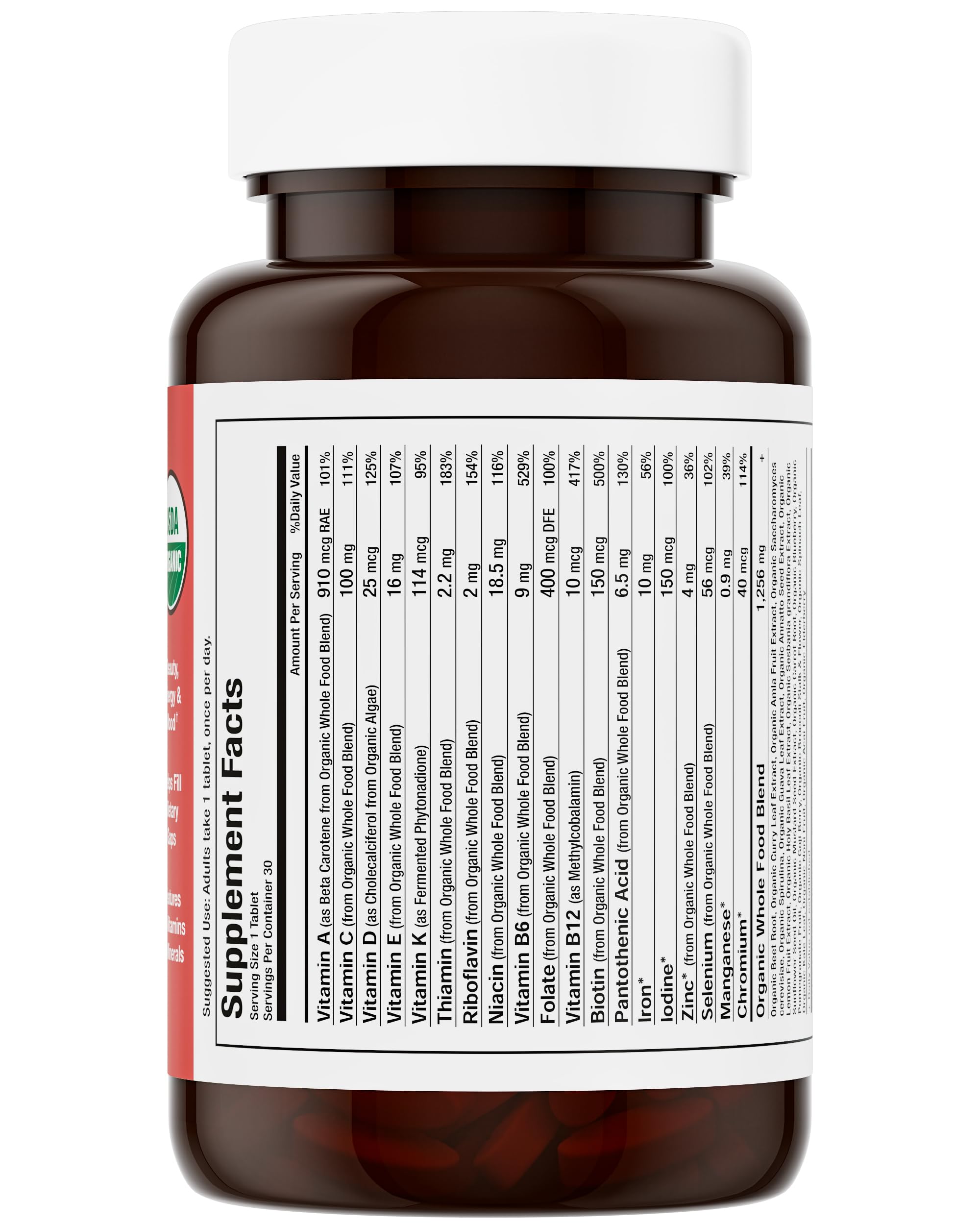 Mama Natural Organic Women's Multivitamin daily-use setup on kitchen counter.