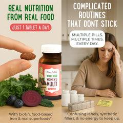 Mama Natural Organic Women's Multivitamin ingredients list highlights USDA organic sources.
