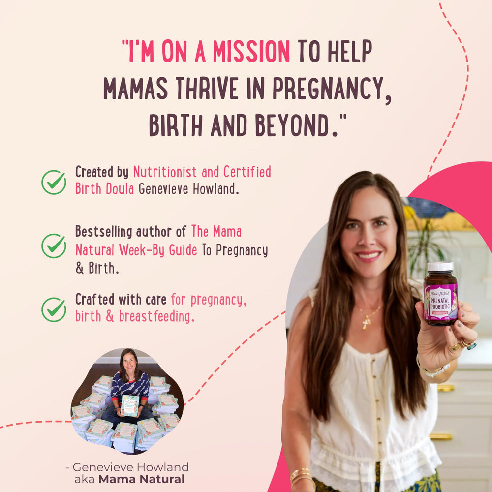 Mama Natural Prenatal Probiotics include prebiotic FOS to support gut balance