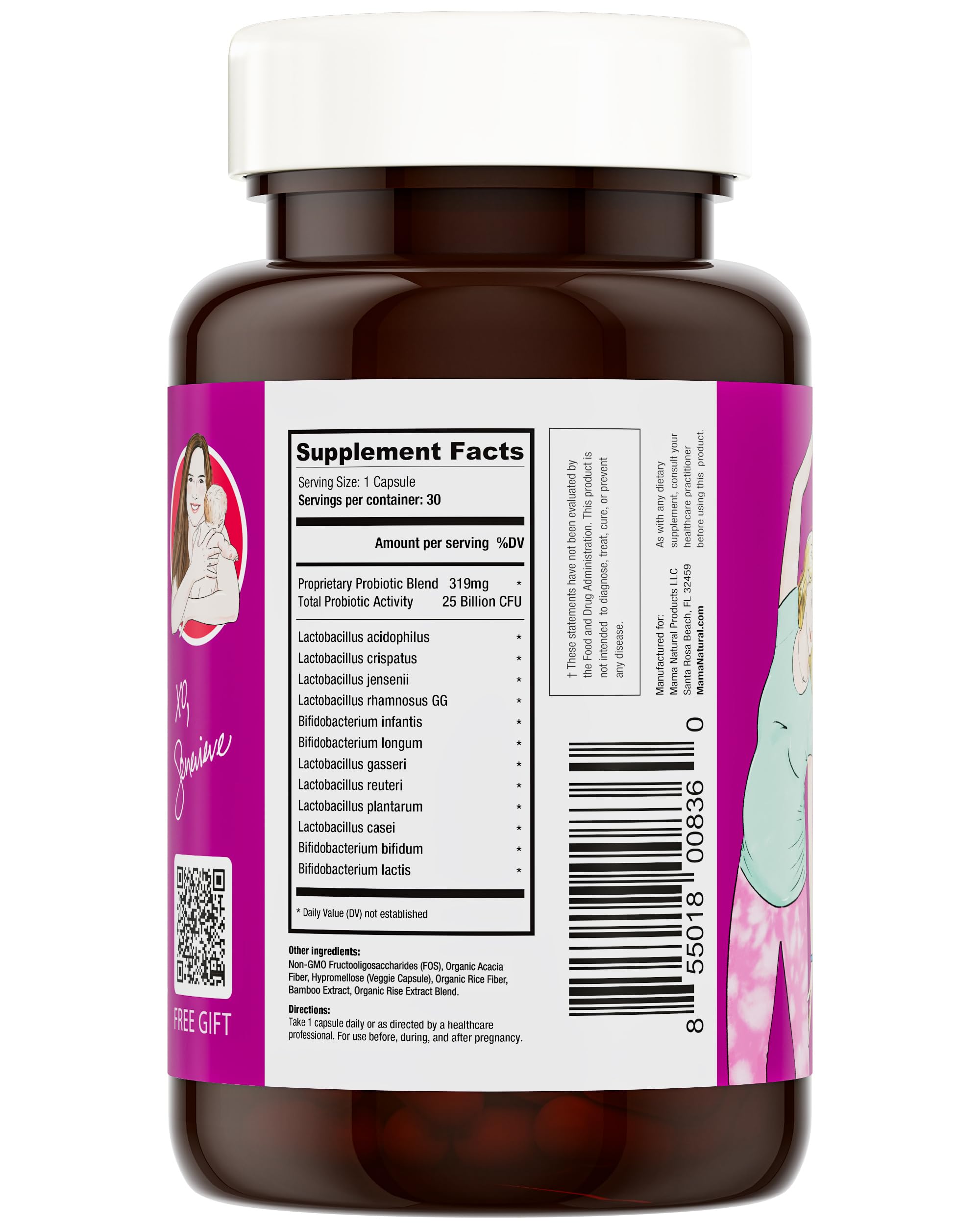 Mama Natural Prenatal Probiotics include 12 probiotic strains on the label