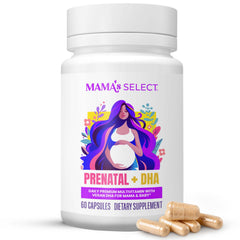 Mama's Select Prenatal DHA bottle shows fish-free vegan DHA for a clean daily use.
