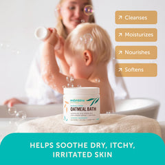 Mambino Organics oatmeal bath ingredients calendula chamomile highlight calming botanicals