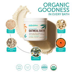 Mambino Organics soothing oatmeal bath open-tub demonstrates easy dissolving for cozy bath time