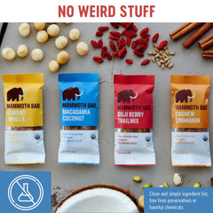 Mammoth Bar Paleo Gluten Free Egg Protein bar packaging close-up for clean nutrition.