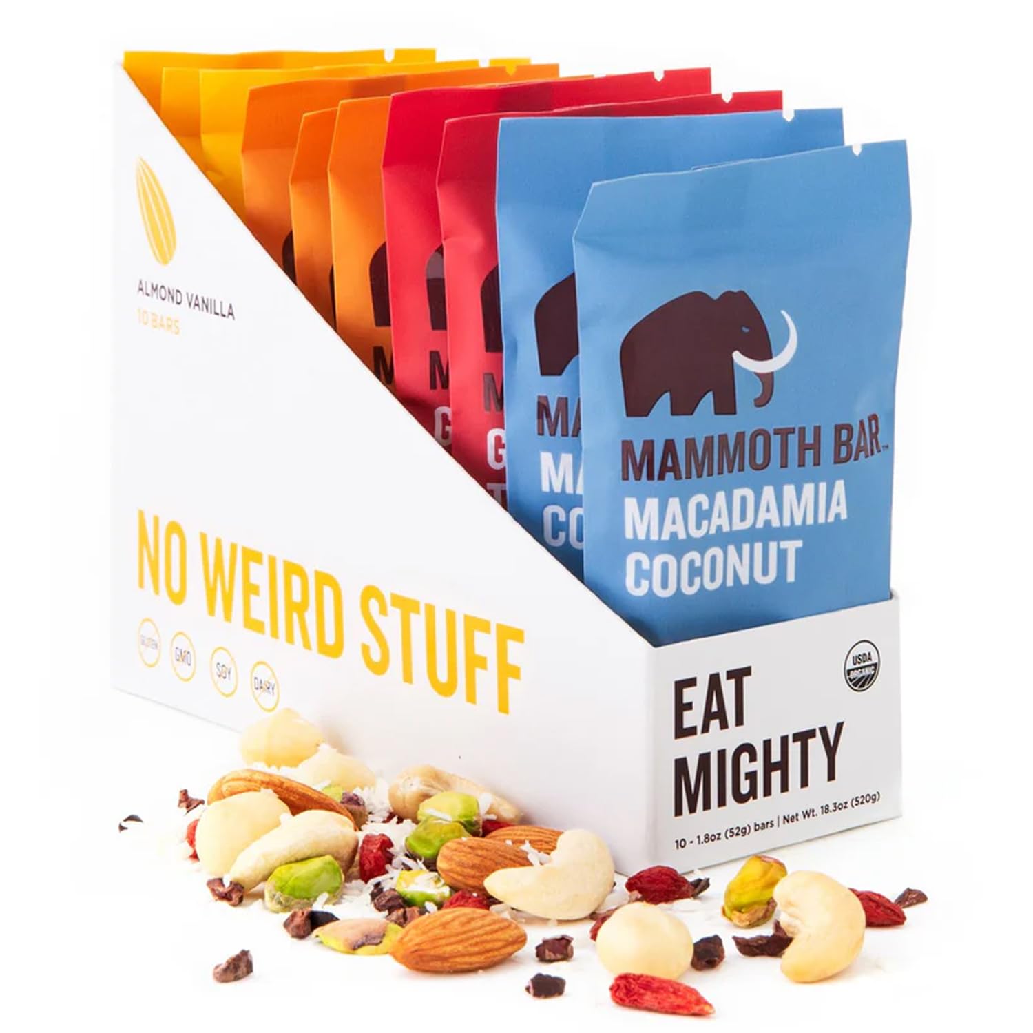 Mammoth Bar Variety Pack pack shot for on-the-go protein snacks.
