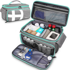 Mancro first aid bag with 12 pockets keeps supplies organized for quick access.
