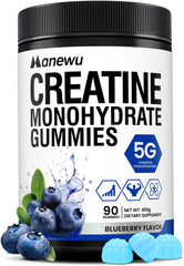 Manewu Creatine Monohydrate Gummies bottle front with blueberry flavor for daily performance support