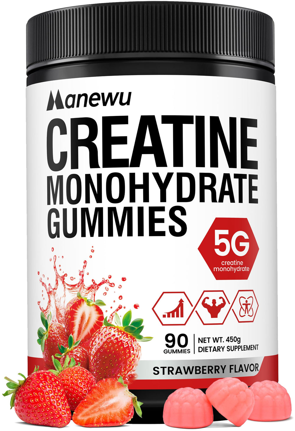 Manewu Creatine Monohydrate Gummies strawberry bottle supports daily muscle strength