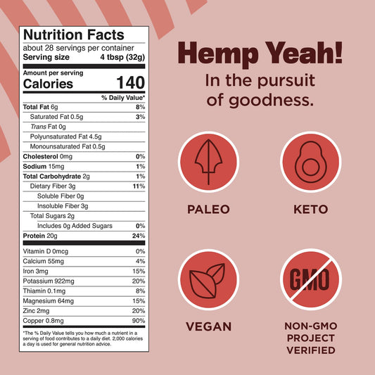 Manitoba Harvest Hemp Yeah Organic Max Protein bottle back; highlights certifications.