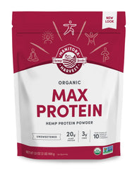 Manitoba Harvest Hemp Yeah Organic Max Protein bottle front; unsweetened protein for smoothies.