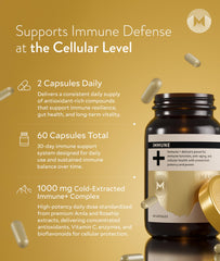 Manna Immune+ ingredients in a glass bowl highlighting polyphenols and bioflavonoids.
