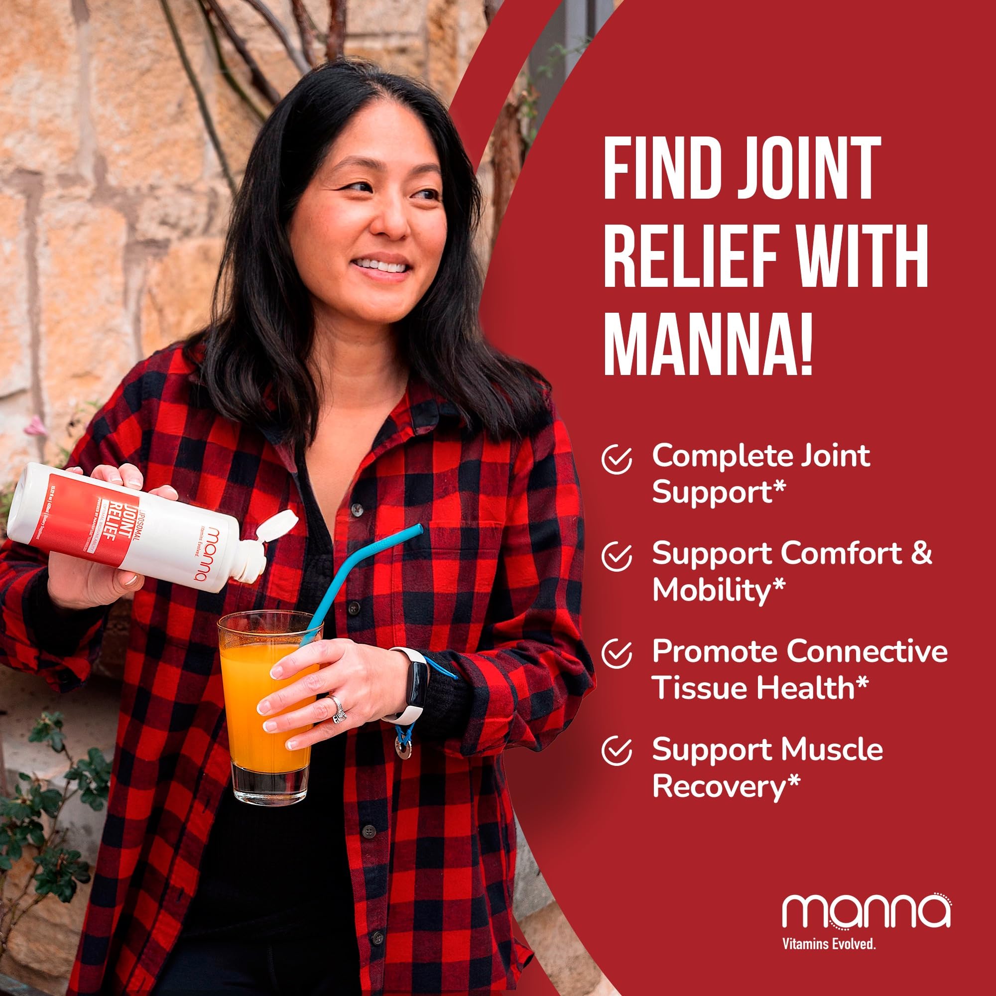 Manna Vitamins Evolved curcumin-glucosamine-chondroitin ingredients label highlights key nutrients for joint health.