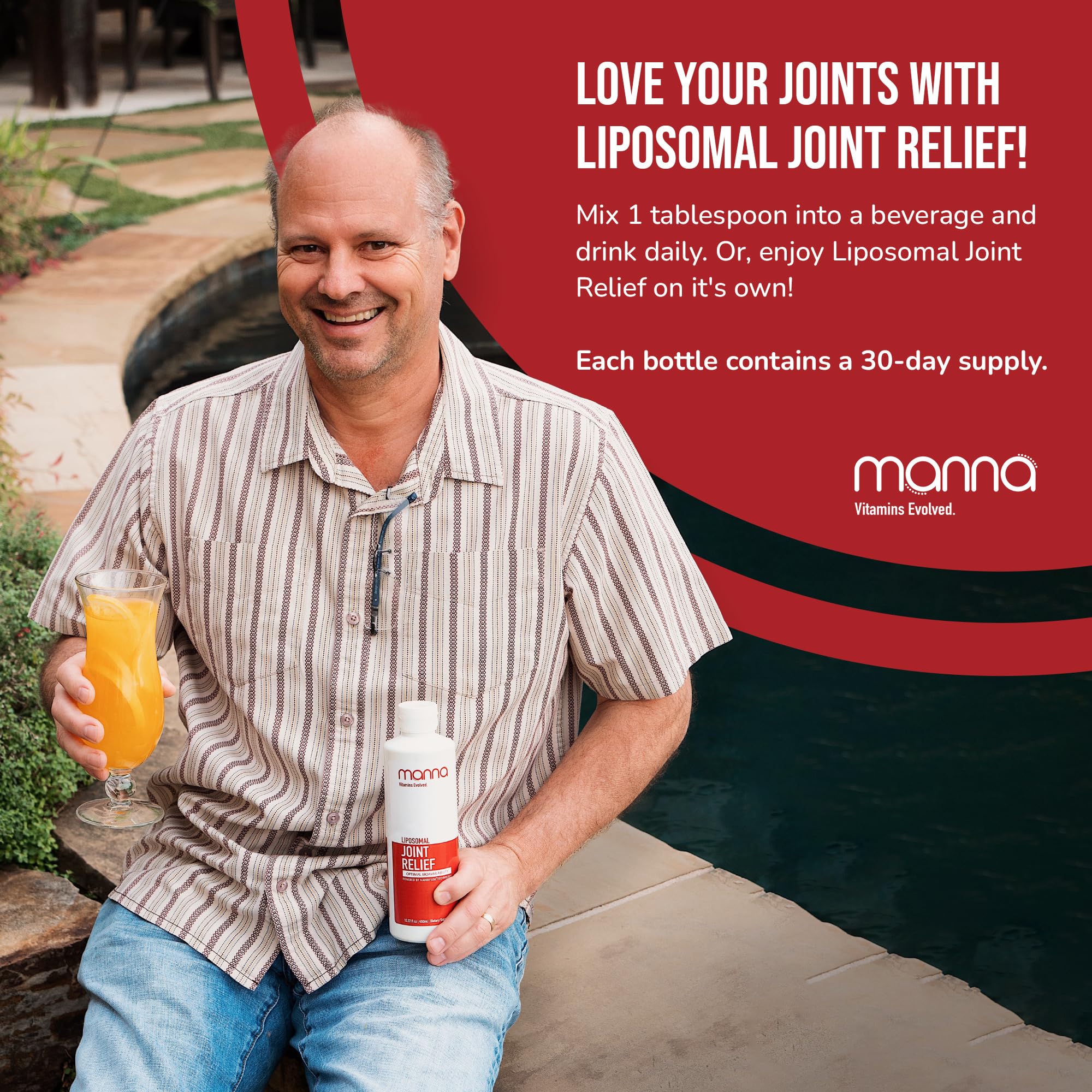 Manna Vitamins Evolved easy-dosing spoon photo implies simple routines for consistent joint care.
