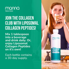 Manna liposomal collagen ingredients graphic highlights hydrolyzed collagen and liposome technology