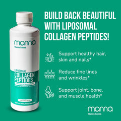 Manna liposomal collagen label close-up shows grass-fed origin and quality ingredients