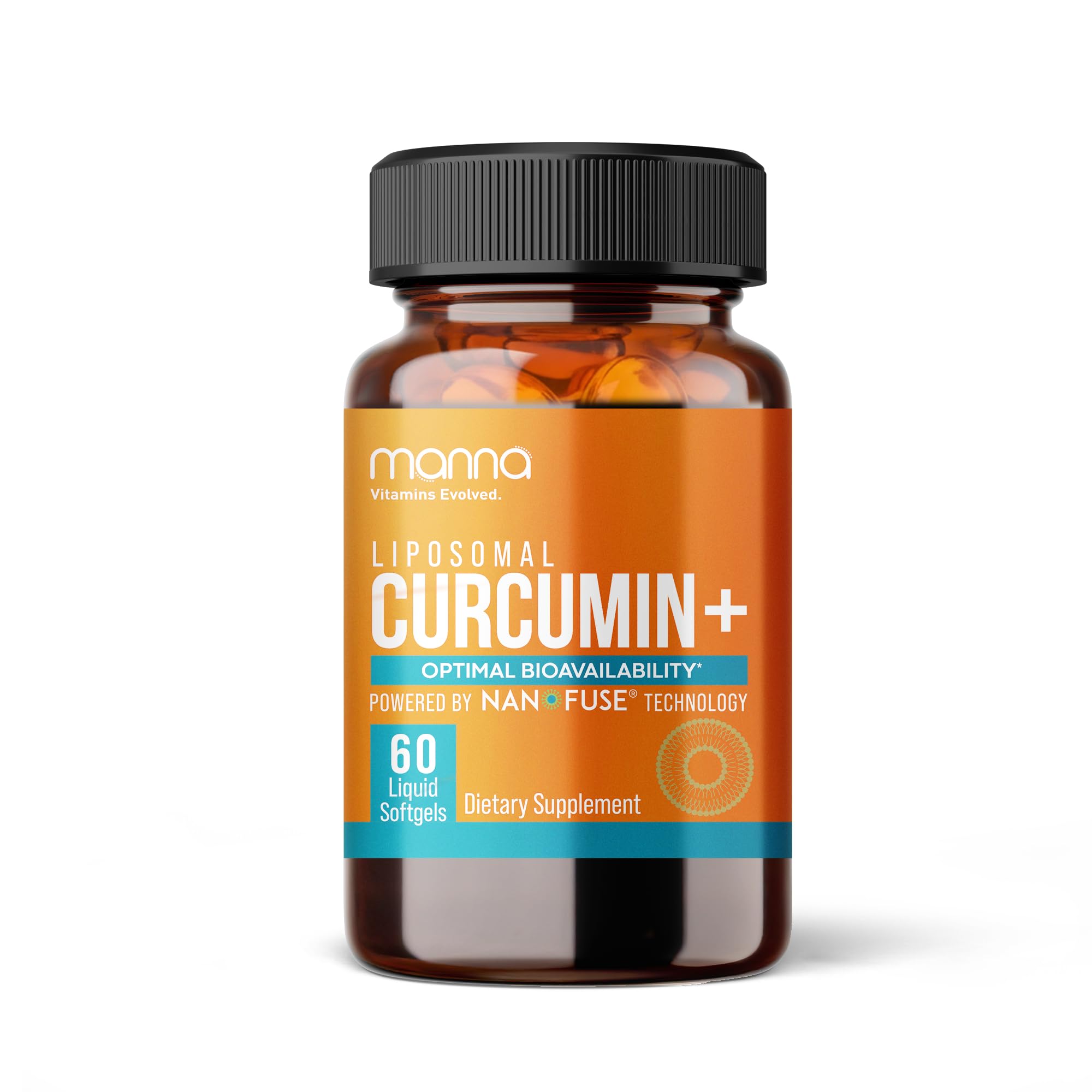 Manna Vitamins Evolved Liposomal Curcumin+ softgels bottle for daily wellness and high absorption