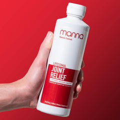 Manna Vitamins Evolved liposomal joint relief bottle demonstrates easy daily dosing for joint comfort.
