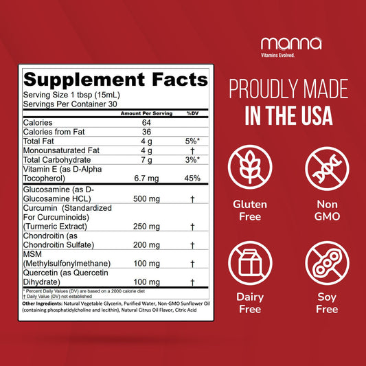 Manna Vitamins Evolved liposomal joint relief capsules closeup shows the capsule form for mobility support.