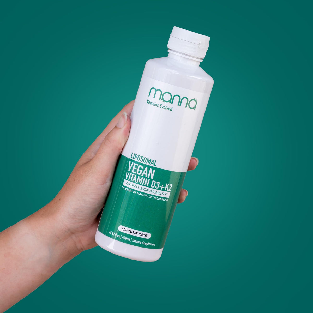 Manna Vitamins Evolved liposomal K2 D3 bottle supports bone and immune health.