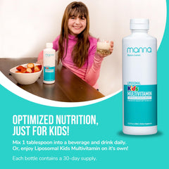 Manna Vitamins Evolved liposomal kids multivitamin dropper use for mess-free daily dose