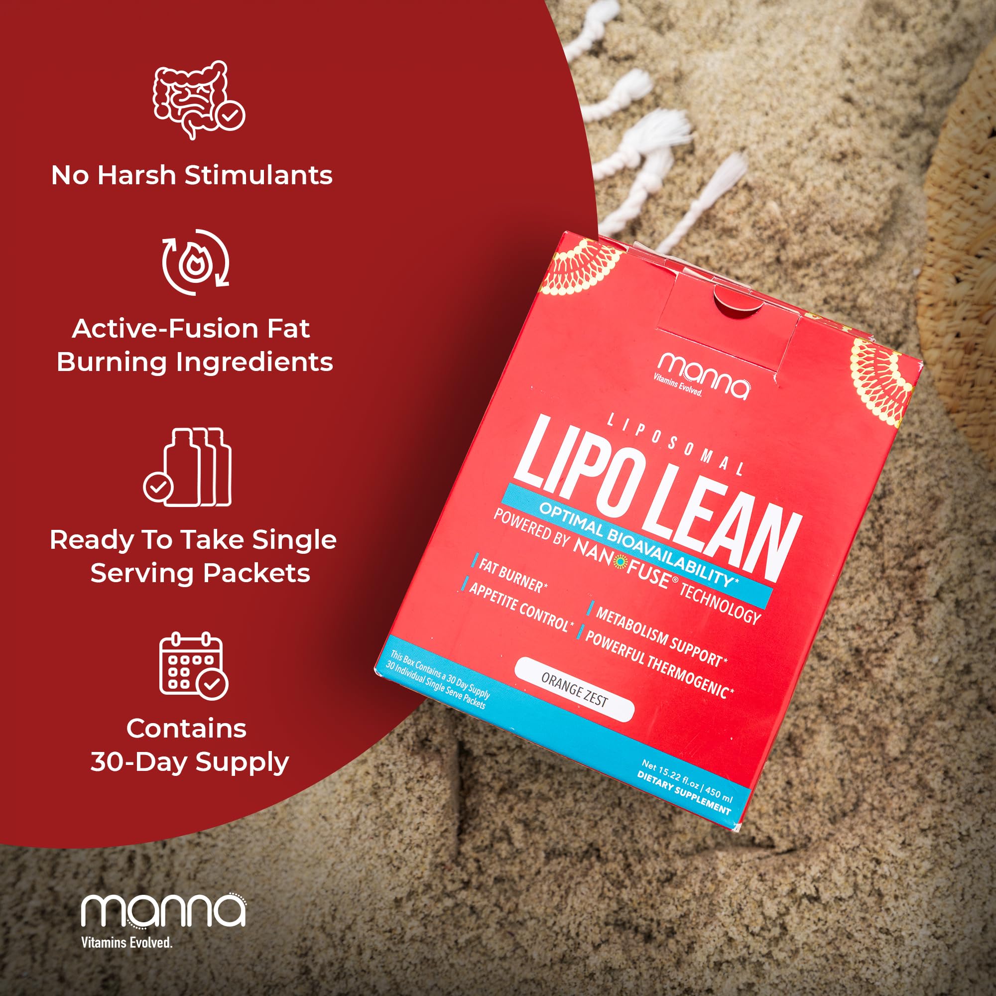 Manna Vitamins Evolved liposomal Lipo Lean caffeine and citicoline boost for focus.