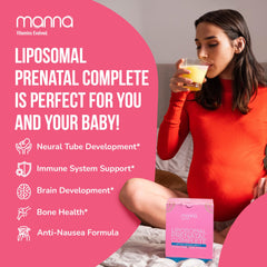 Manna Vitamins Evolved Liposomal Prenatal Complete bottle with dropper for precise servings.