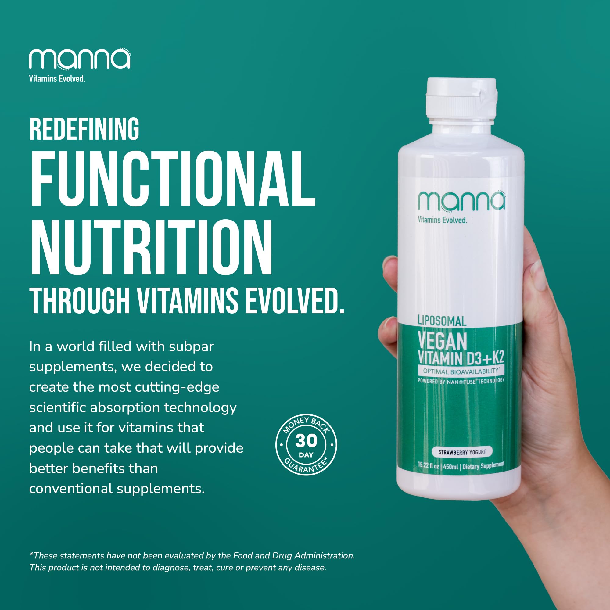 Manna Vitamins Evolved morning routine setup suggests daily wellness habit.