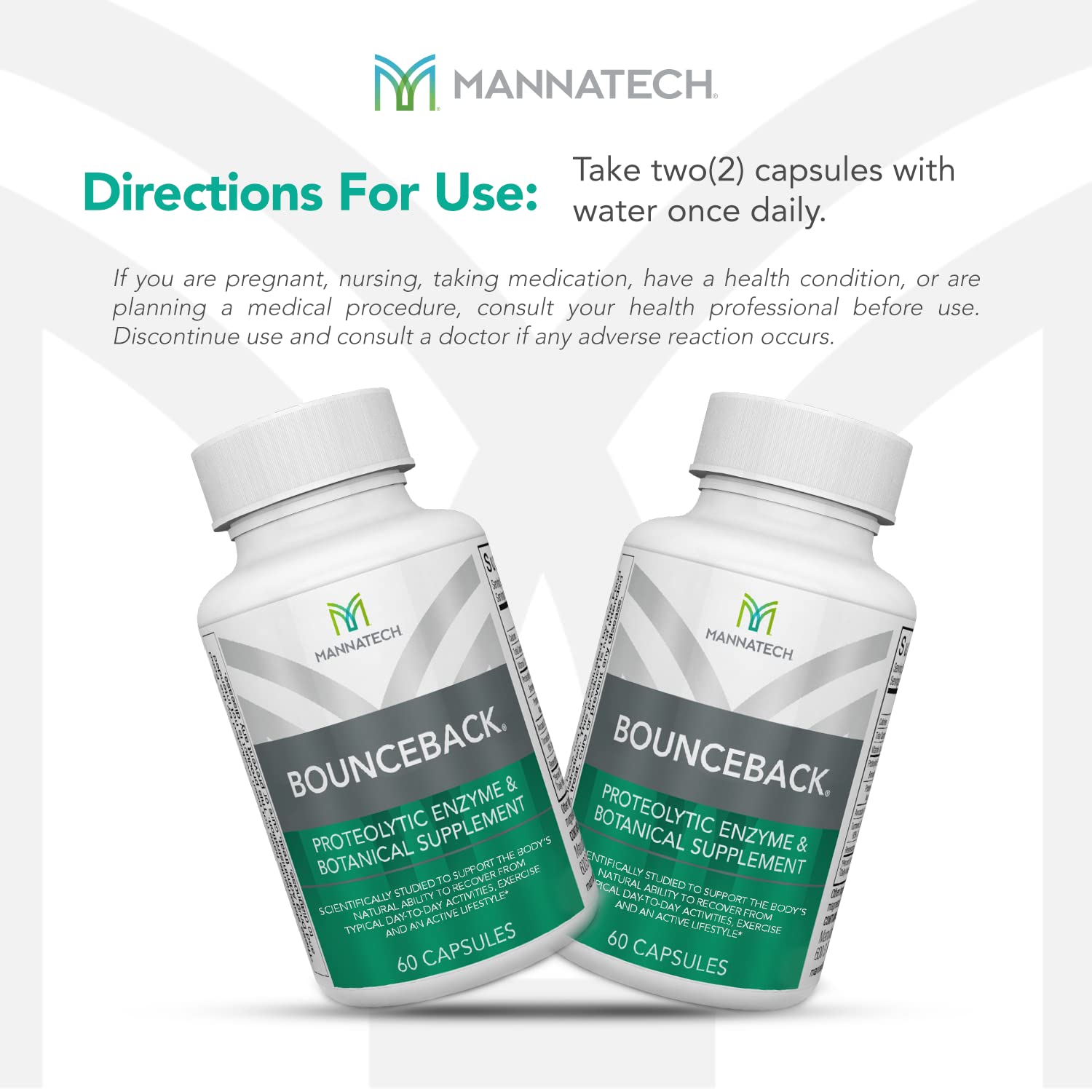BounceBack by Mannatech daily-use guidance image showing simple capsule routine