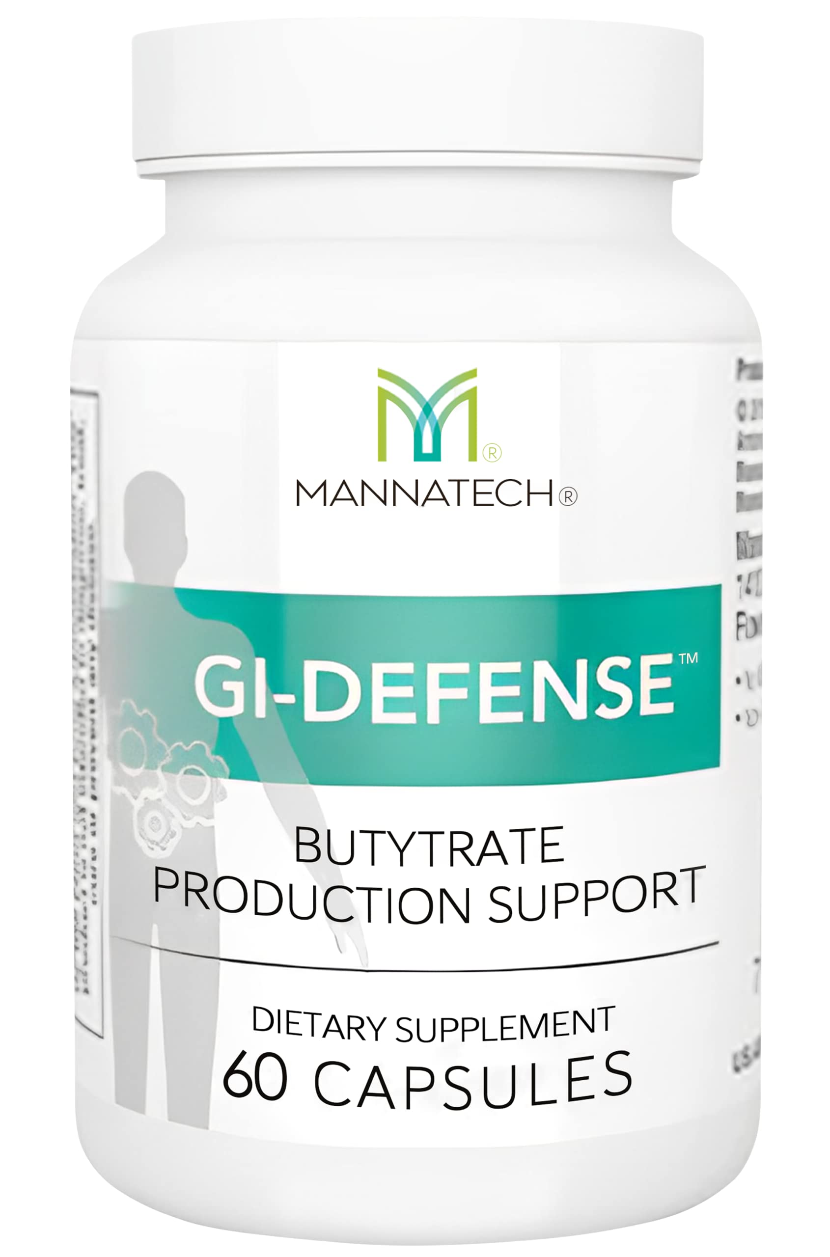 Mannatech Butyrate Supplement bottle front supports gut health and energy.