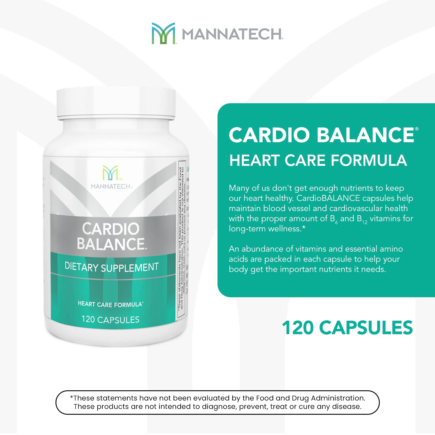 Nutritional label emphasizing vitamins C, E, B6 and folic acid for CardioBALANCE.