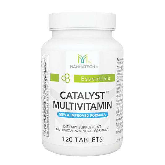 Mannatech Catalyst bottle-front shows full daily multivitamin support for everyday wellness.