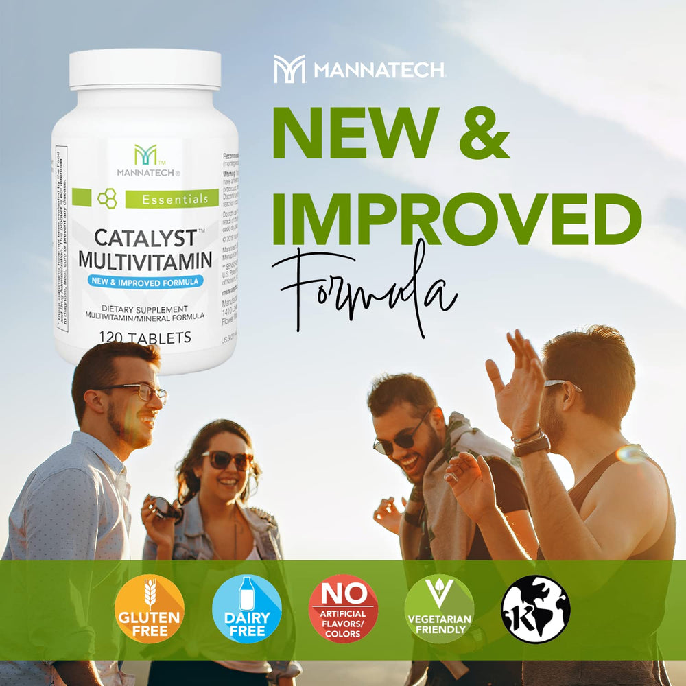 Mannatech Catalyst daily-value-chart highlights 100% DV for key vitamins.