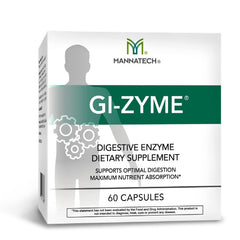 Mannatech GI-Zyme bottle front view for easy meal-time use.