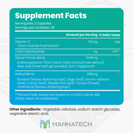 Mannatech Manna-C bottle side angle showing compact capsule format for everyday wellness.