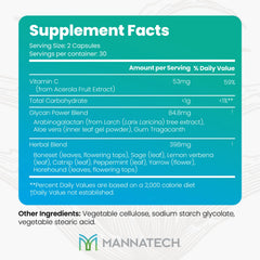 Mannatech Manna-C bottle side angle showing compact capsule format for everyday wellness.