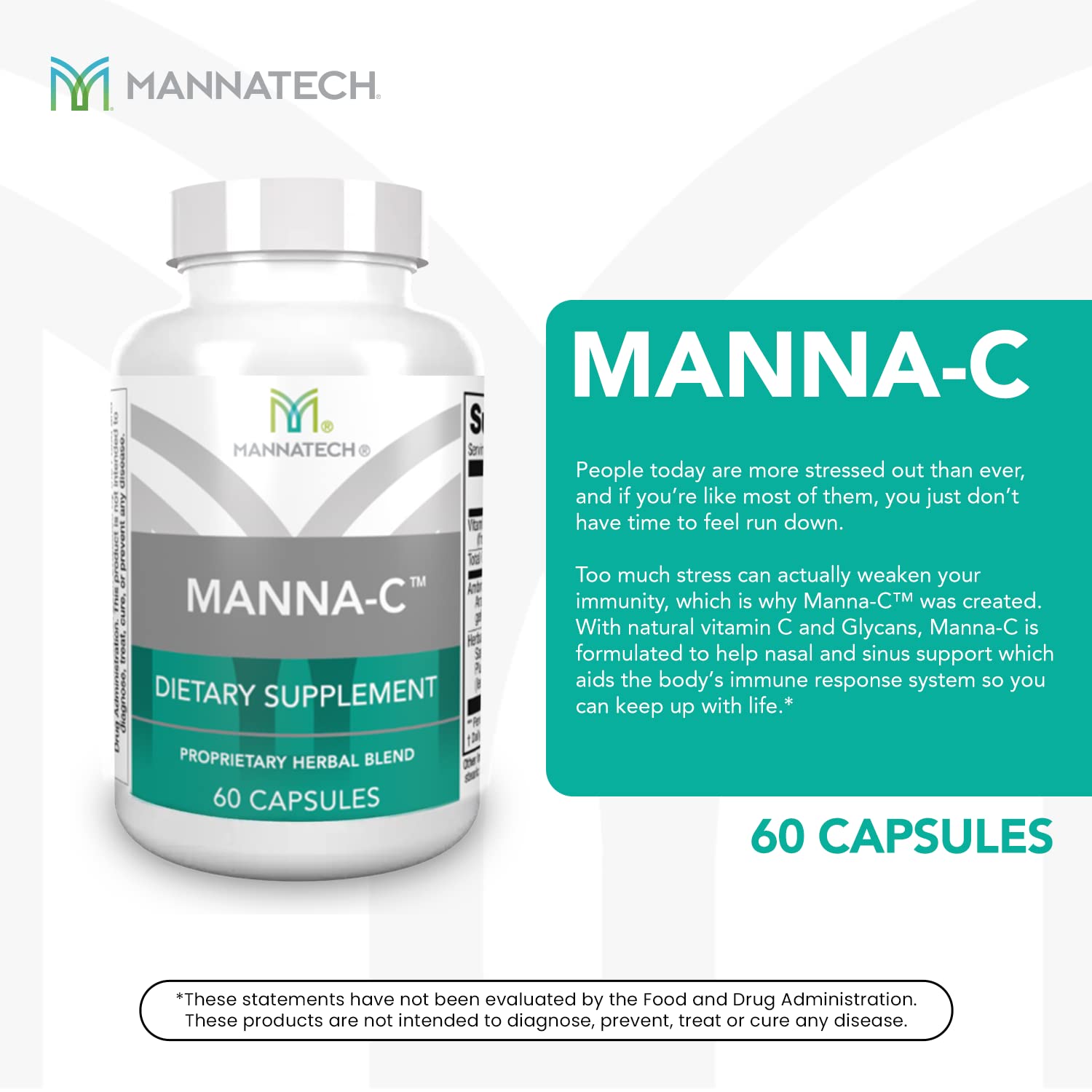 Mannatech Manna-C capsules closeup emphasizing convenient daily dosage.