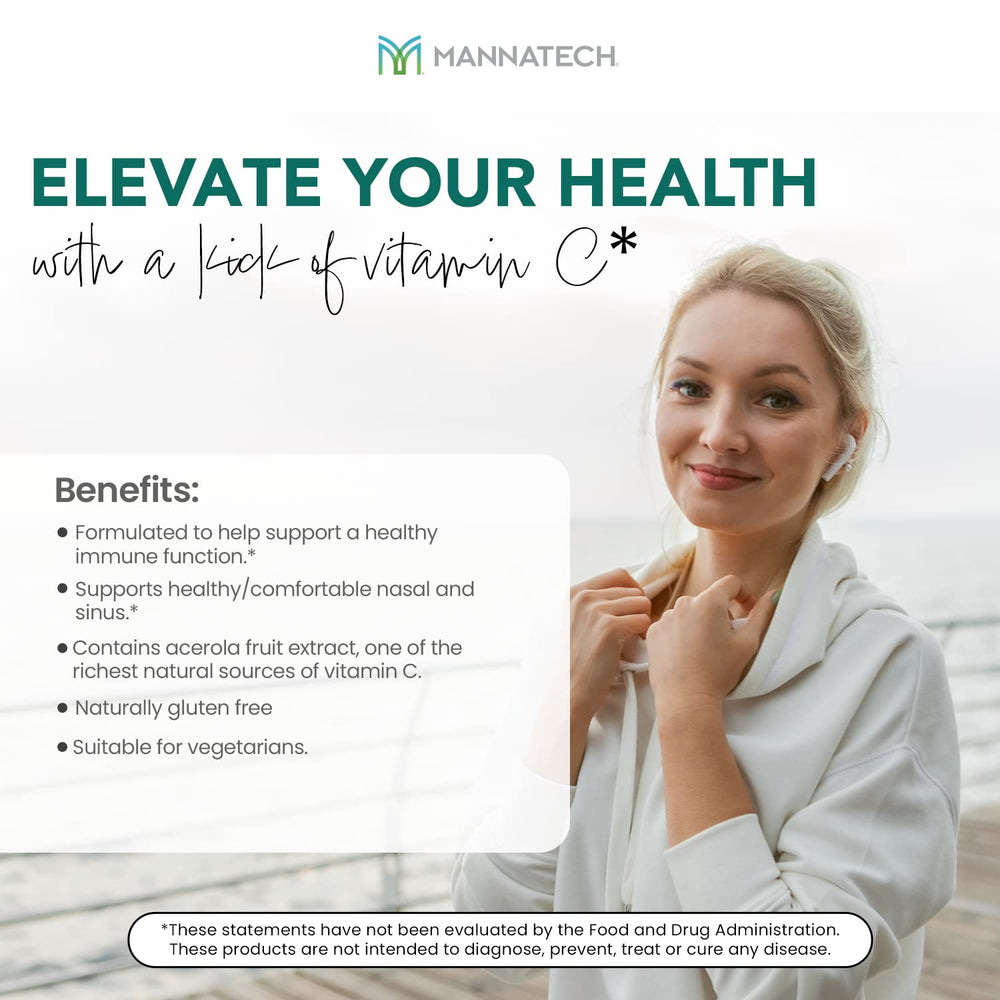 Mannatech Manna-C label closeup highlighting plant-based formula.
