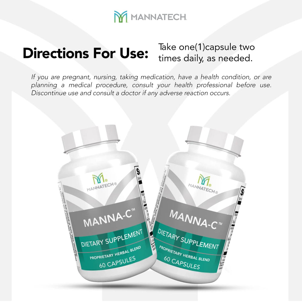 Mannatech Manna-C packaging showcased for reliable multi-plant blend supplementation.
