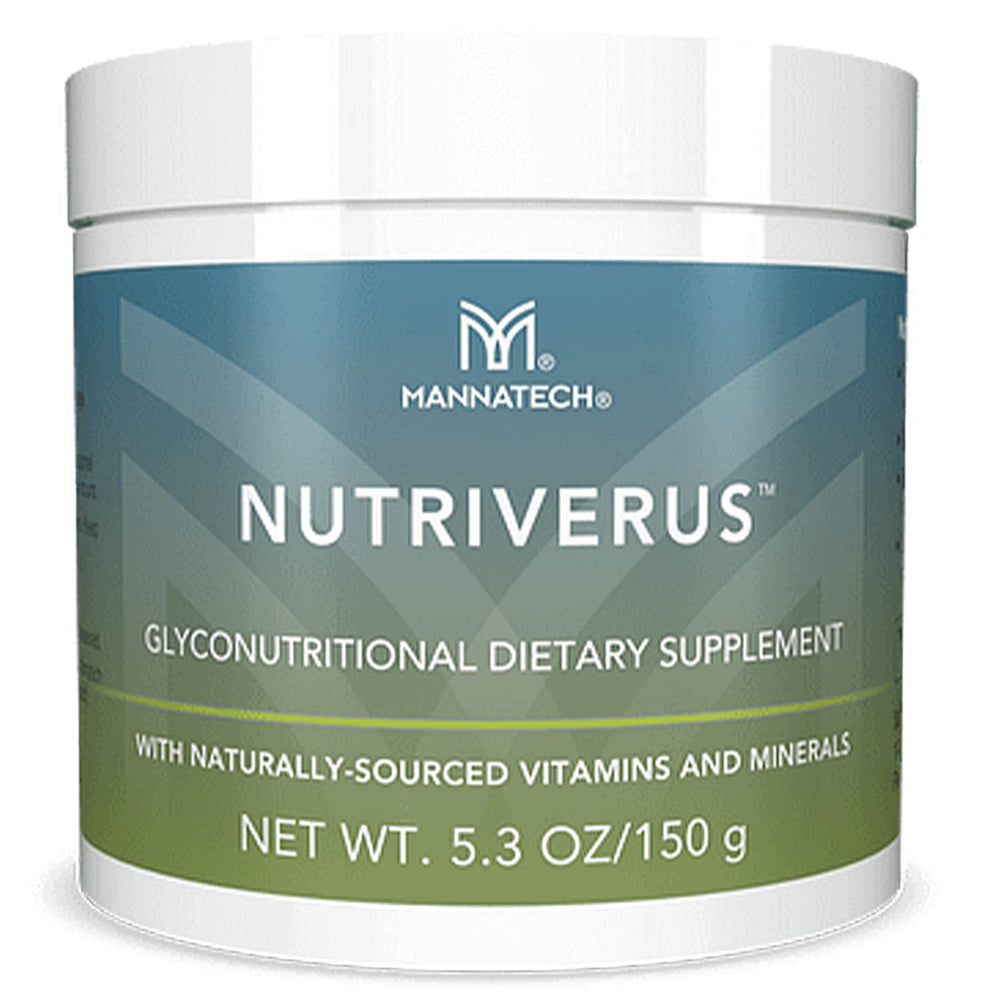 Mannatech NutriVerus bottle front label close-up for daily immune support and vitality.