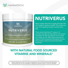 Close-up of NutriVerus ingredients highlighting vitamins C, E, D and B complex.