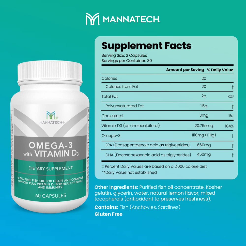 Mannatech Omega-3 lemon-flavored softgels shown up close for easy daily intake