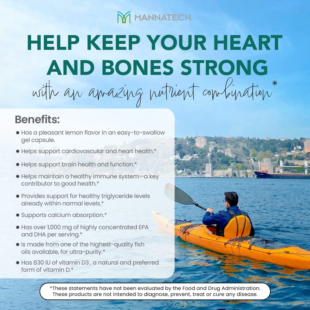 Mannatech Omega-3 two softgels ready to take with morning routine