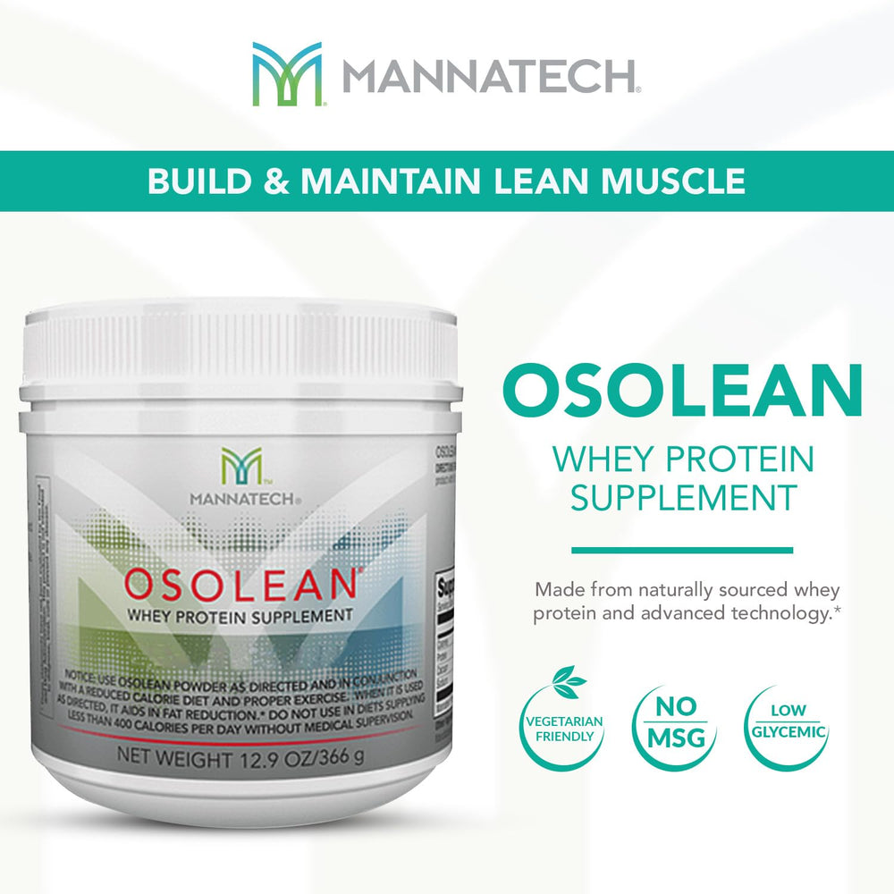 Mannatech OsoLean scoop with powder ready to blend for quick shakes.