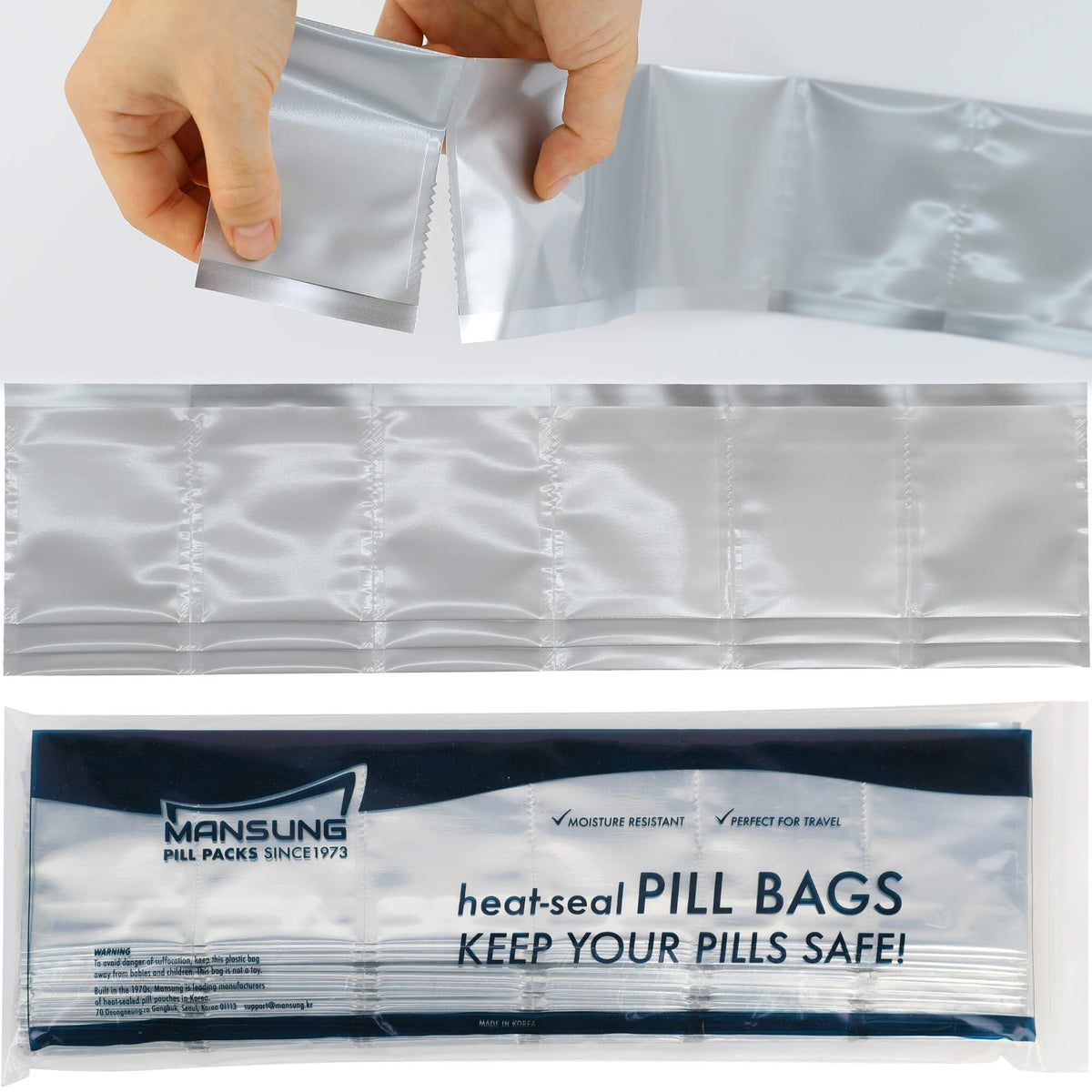 Mansung M 600 heat-seal pill bags with airtight seal keep contents fresher
