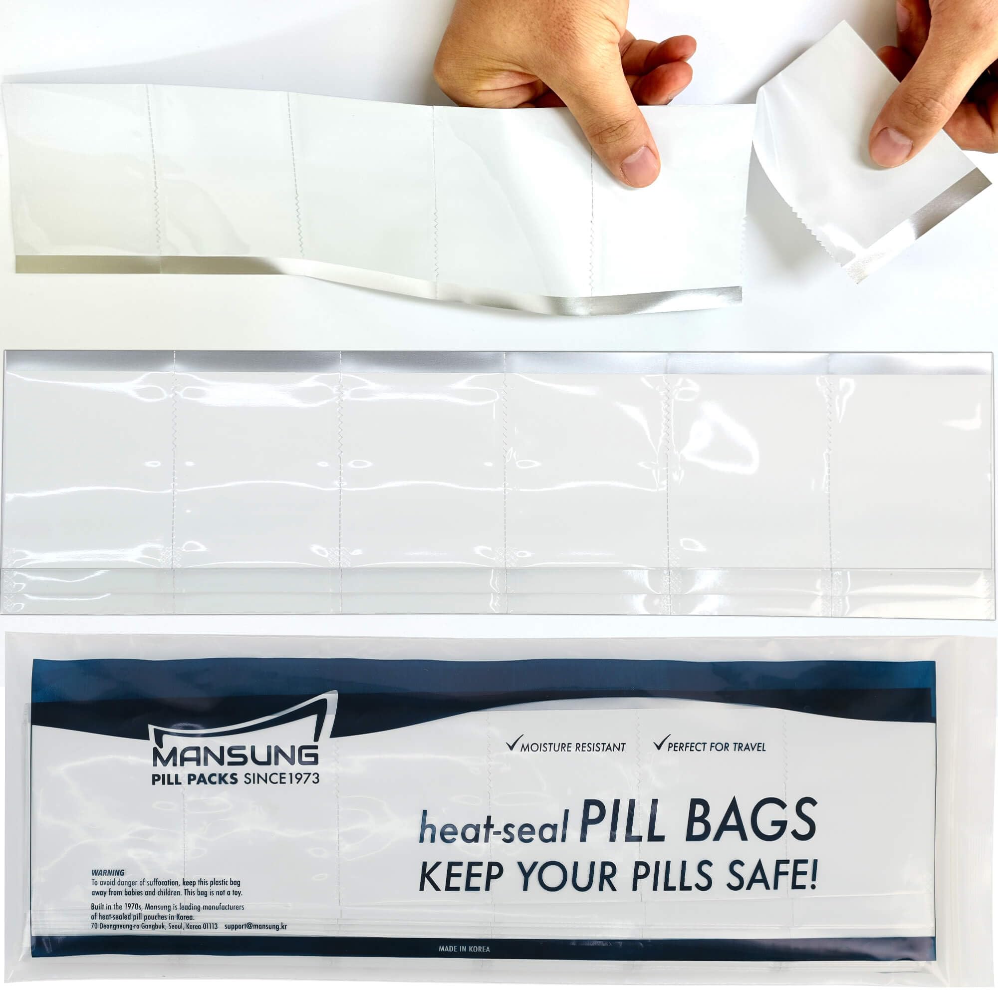 Mansung M600 heat-seal bags close-up for odor-proof medication storage