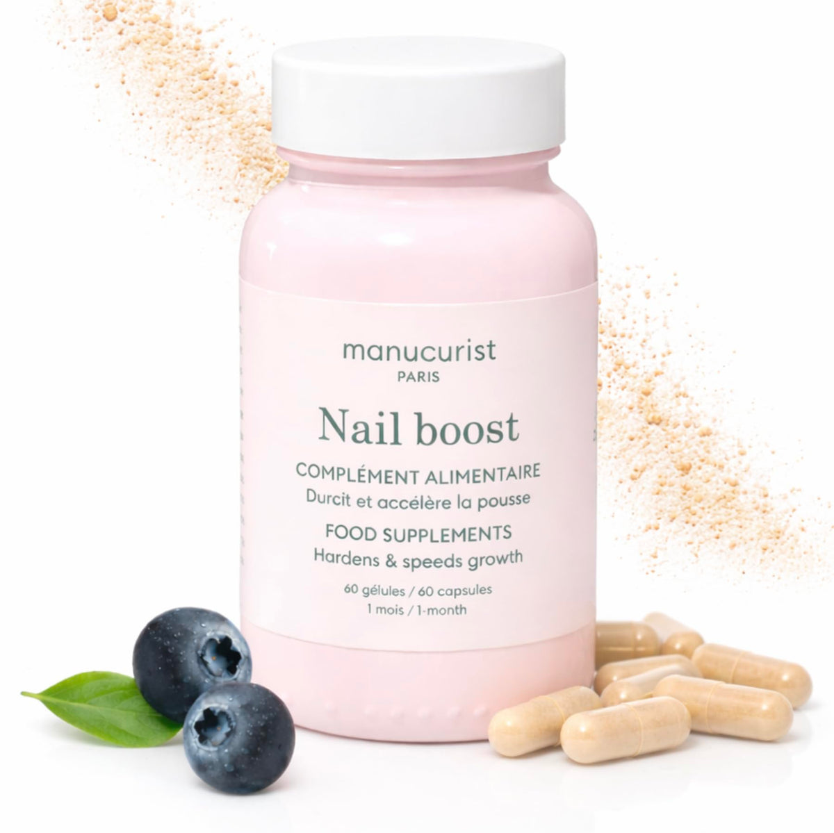 Manucurist Nail Boost bottle pour; vegan formula for healthier nails over time.