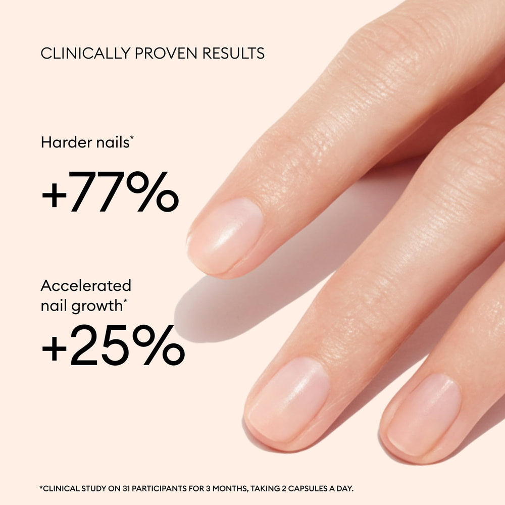 Manucurist Nail Boost capsules close-up; convenient daily supplement for nail strength.